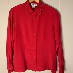 Vintage Yves St. Clair Blouse Size 10 Long Sleeve Pleated Holiday Red Office